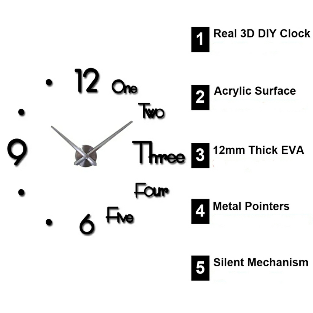 💥IN STOCK💥 BLACK 3D Sticker Wall Clock - Picture 6 of 6